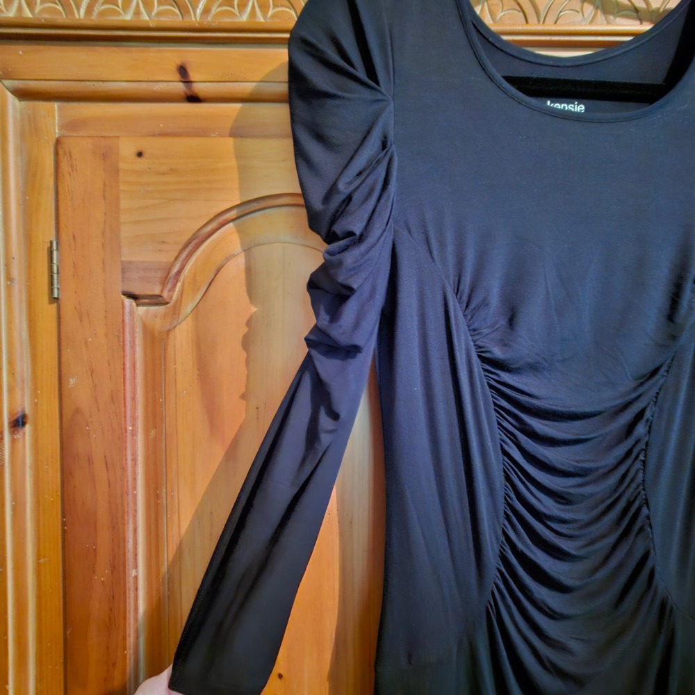 New With Tags Black Kensie 3/4 Sleeve Ruched Bodycon Mini Dress Size XS - Picture 3 of 5